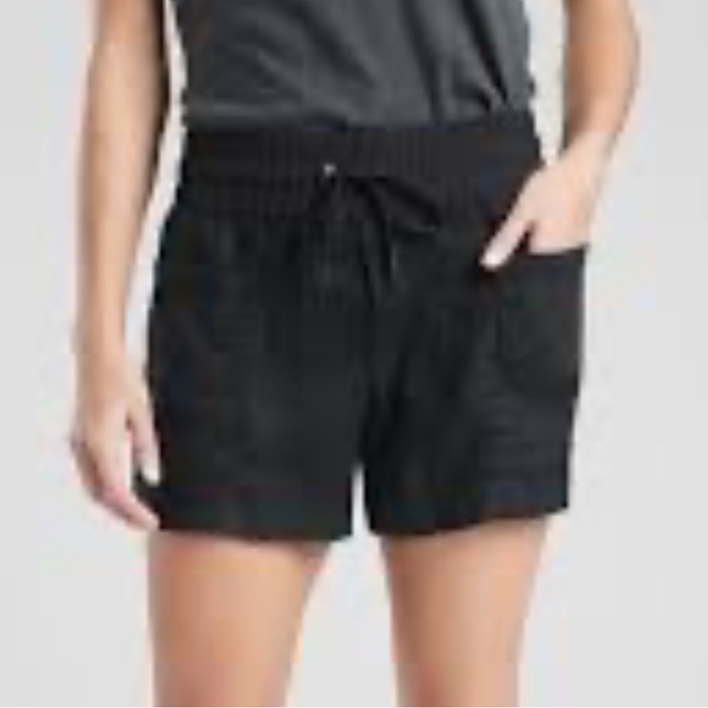Athleta cobo linen black shorts draw string elastic band side pockets size 16